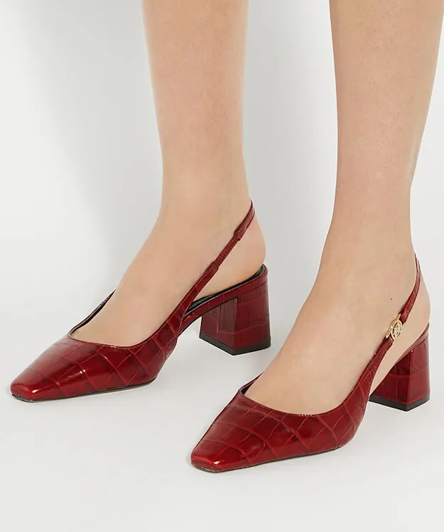 Women Dune London Court Shoes Chisel Toe Block Heel Slingback Court Shoes Red