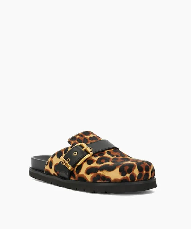 Women Dune London Flat Shoes Leopard Print Buckle Sliders Animal
