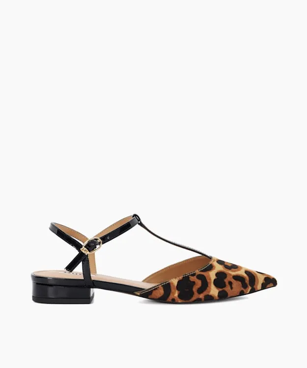 Women Dune London Flat Shoes Leopard Print Pointed Toe TBar Flats Animal