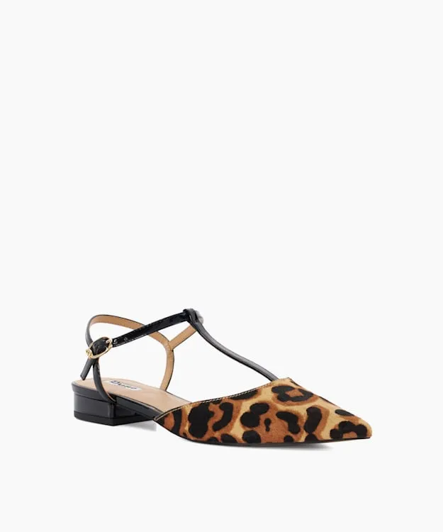 Women Dune London Flat Shoes Leopard Print Pointed Toe TBar Flats Animal