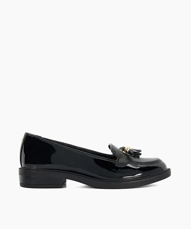 Women Dune London Flat Shoes Patent Tassel Loafers Black