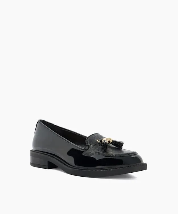 Women Dune London Flat Shoes Patent Tassel Loafers Black