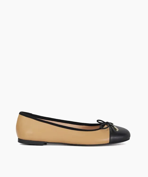 Women Dune London Flat Shoes Toe Cap Ballet Pump Brown