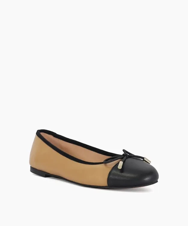 Women Dune London Flat Shoes Toe Cap Ballet Pump Brown