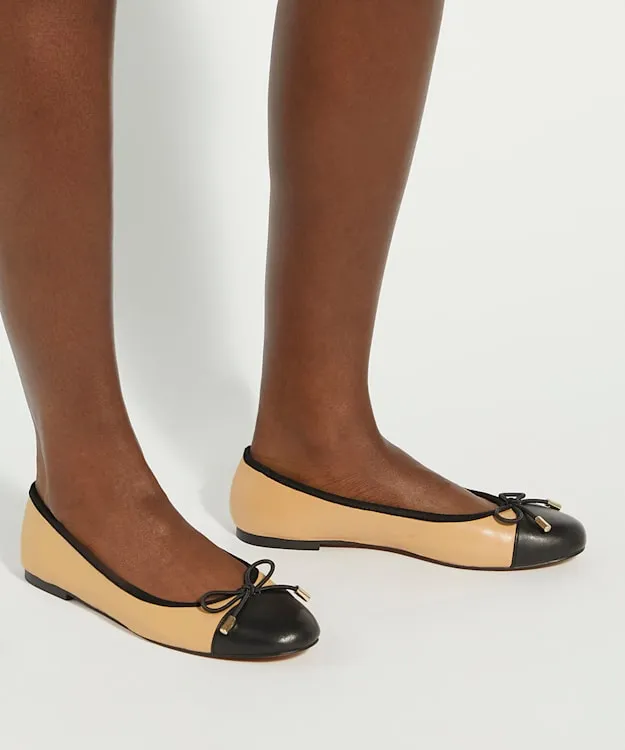 Women Dune London Flat Shoes Toe Cap Ballet Pump Brown