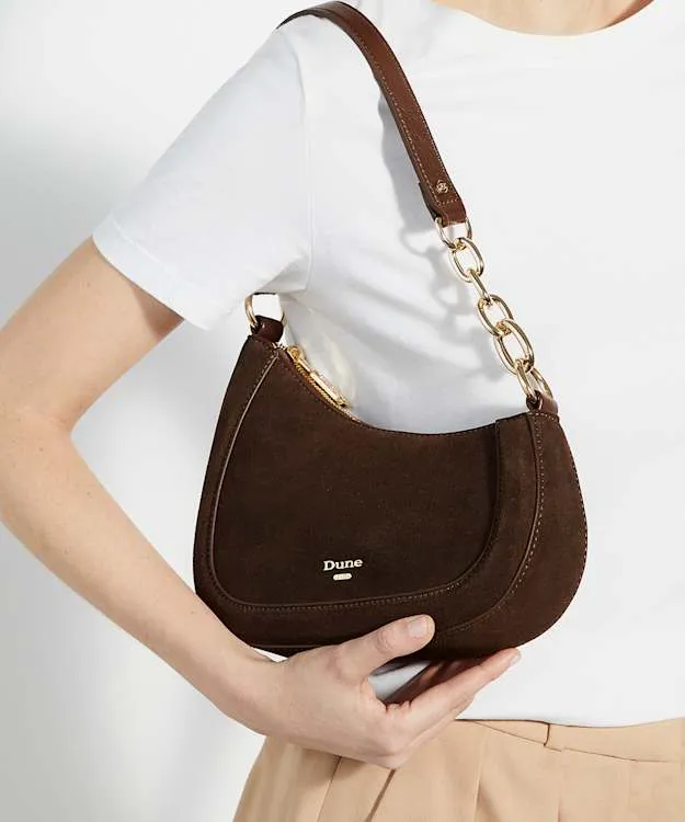 Women Dune London Handbags Asymmetric Chain Detail Shoulder Bag Brown