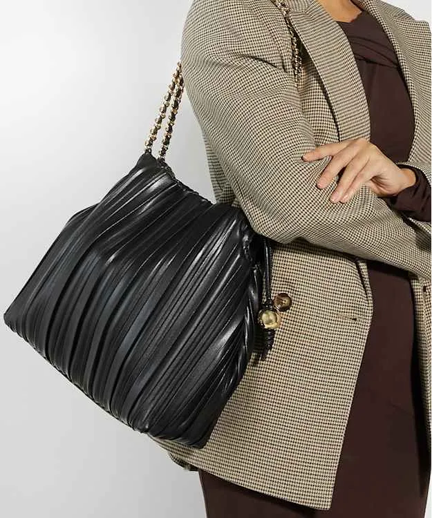 Women Dune London Handbags Pleated Chain Handle Bag Black