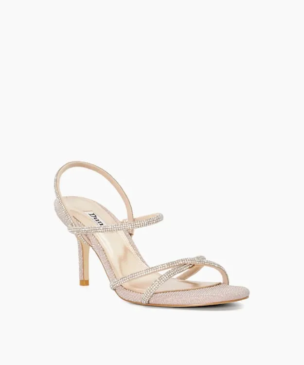 Women Dune London Heeled Sandals Embellished Strap High Heel Sandals Metallic