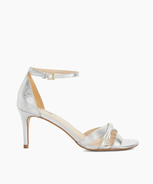 Women Dune London Heeled Sandals Multi Strap Open Toe Heel Sandals Metallic
