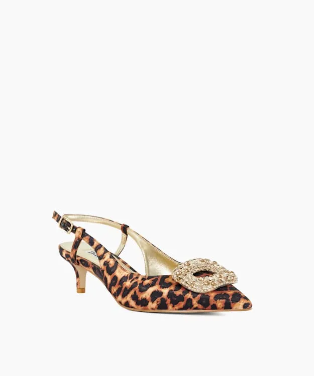 Women Dune London Heels Boucle Brooch Detail Kitten Heel SlingBack Animal