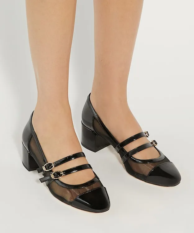 Women Dune London Heels Mesh Double Strap Block Heel Sandals Black