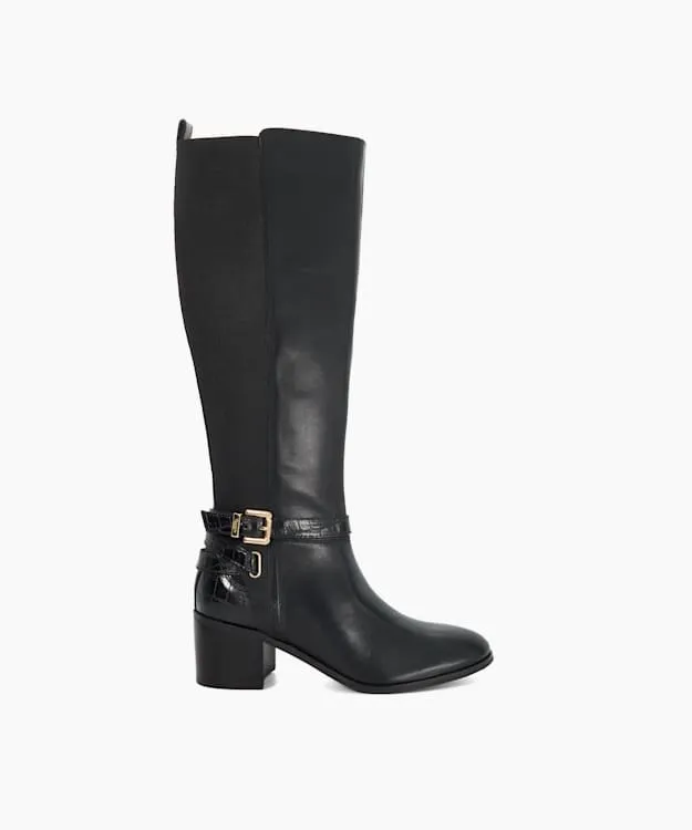 Women Dune London Knee High Boots Leather Round Toe Knee High Boots Black