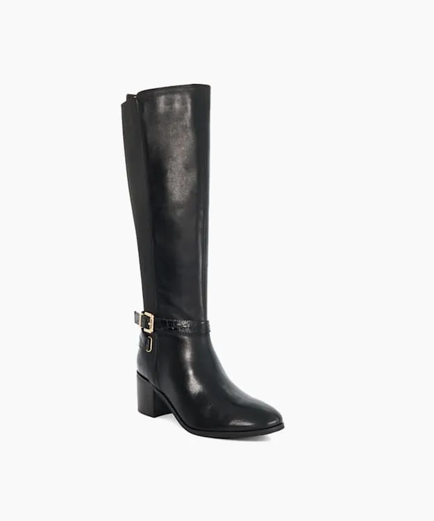 Women Dune London Knee High Boots Leather Round Toe Knee High Boots Black