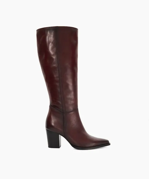 Women Dune London Knee High Boots Leather Western Knee High Boots Red