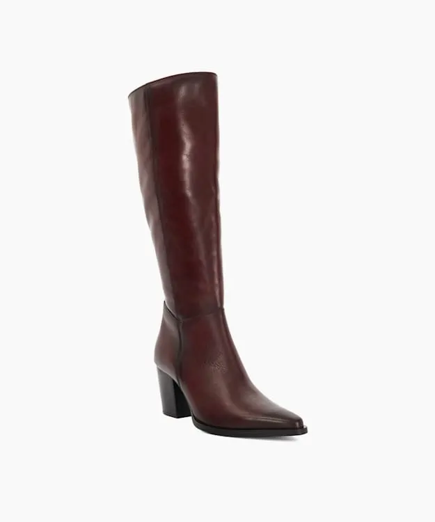Women Dune London Knee High Boots Leather Western Knee High Boots Red