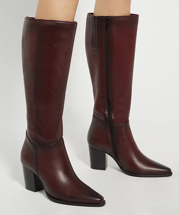 Women Dune London Knee High Boots Leather Western Knee High Boots Red