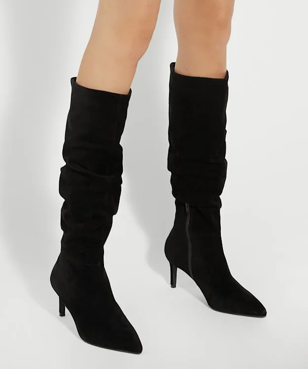 Women Dune London Knee High Boots Pointed Toe Slouchy KneeHigh Boots Black