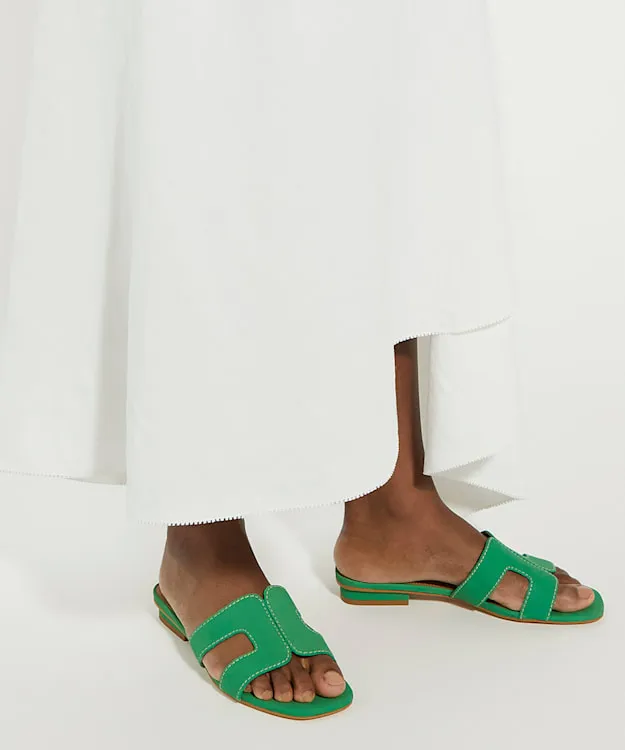 Women Dune London Loupe Sandals Smart Slider Sandals Green Suede