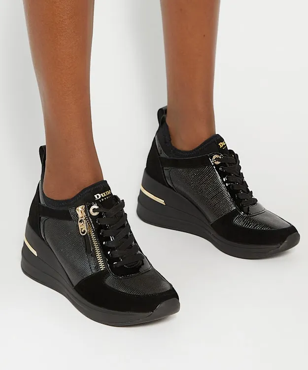Women Dune London Trainers Lace Up Wedge Trainers Black