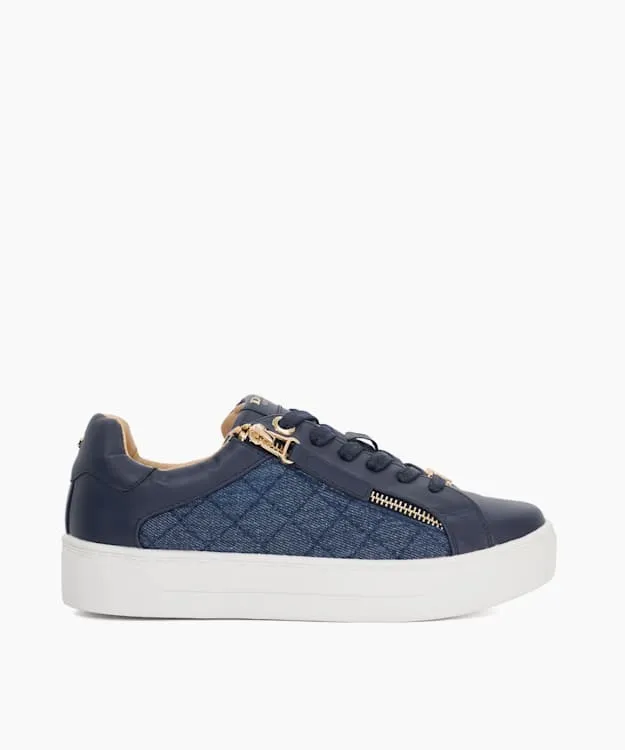 Women Dune London Trainers Quilted Flatform Lace Up Trainers Blue