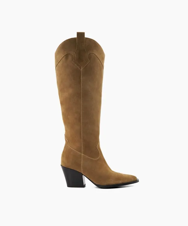 Women Dune London Western Cowboy Boots KneeHigh Western Boots Neutral
