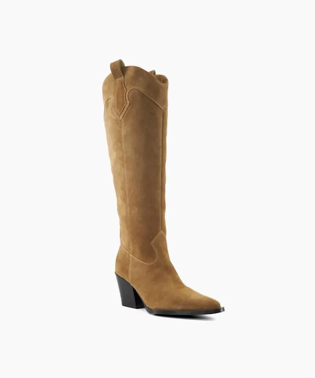 Women Dune London Western Cowboy Boots KneeHigh Western Boots Neutral