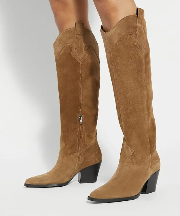 Women Dune London Western Cowboy Boots KneeHigh Western Boots Neutral