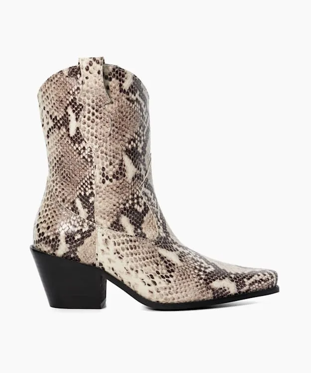 Women Dune London Western Cowboy Boots Reptile Leather Western Boots Neutral