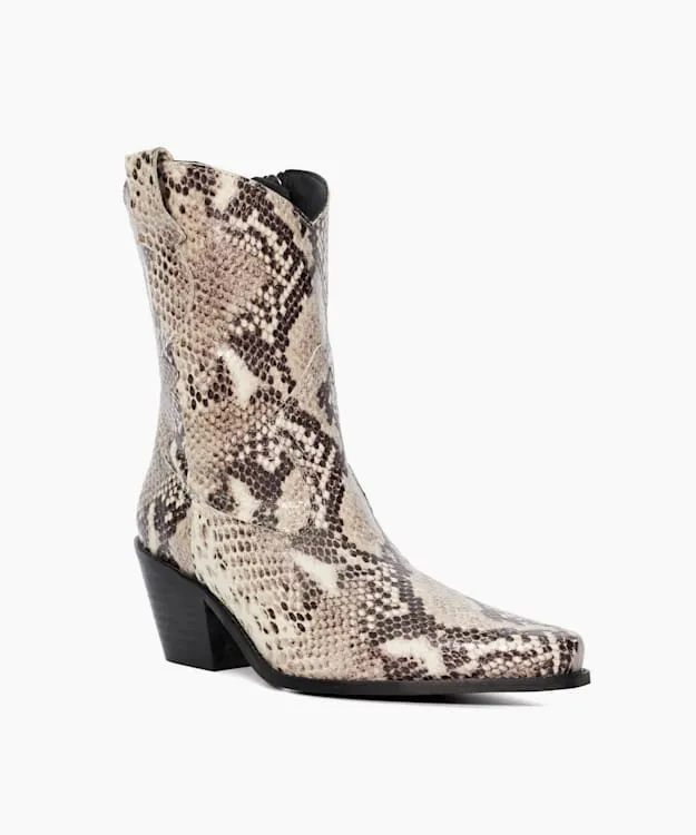 Women Dune London Western Cowboy Boots Reptile Leather Western Boots Neutral