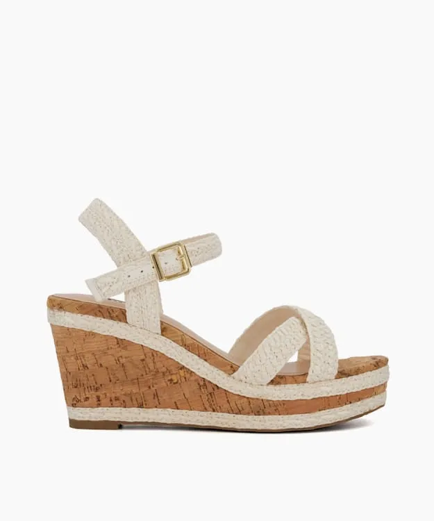 Women Dune London Wide Fit Sandals Wide Fit WovenStrap Wedge Sandals White