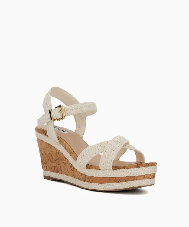 Women Dune London Wide Fit Sandals Wide Fit WovenStrap Wedge Sandals White
