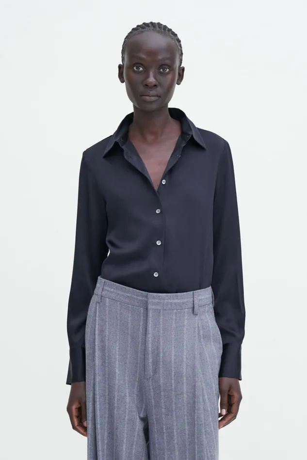 Women Eira Silk Shirt Navy Filippa K Shirts and Blouses