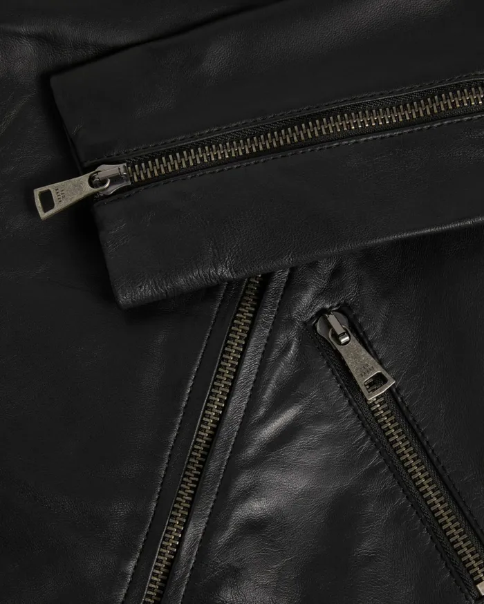 Women ELLAAR 8211 Fitted Leather Biker Jacket Black Ted Baker Coats and Jackets