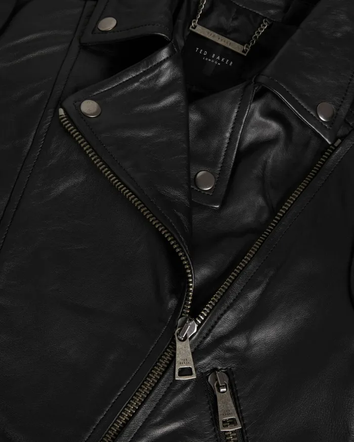 Women ELLAAR 8211 Fitted Leather Biker Jacket Black Ted Baker Coats and Jackets