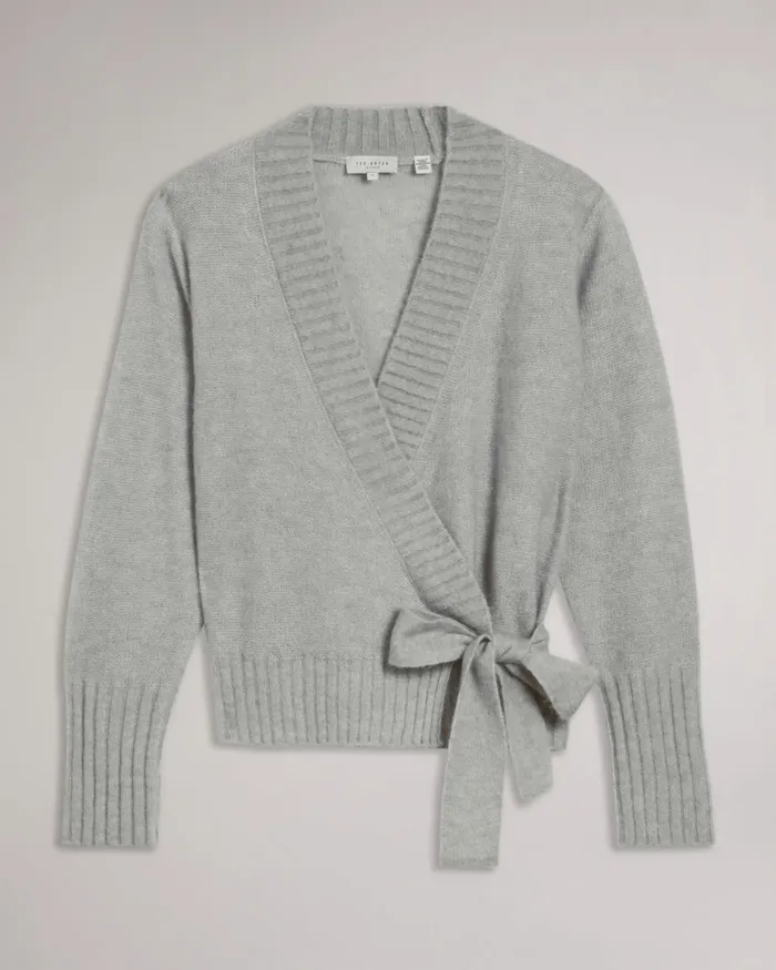 Women ELLIIAN 8211 Wool Blend Wrap Cardigan Light Grey Ted Baker Tops and Blouses