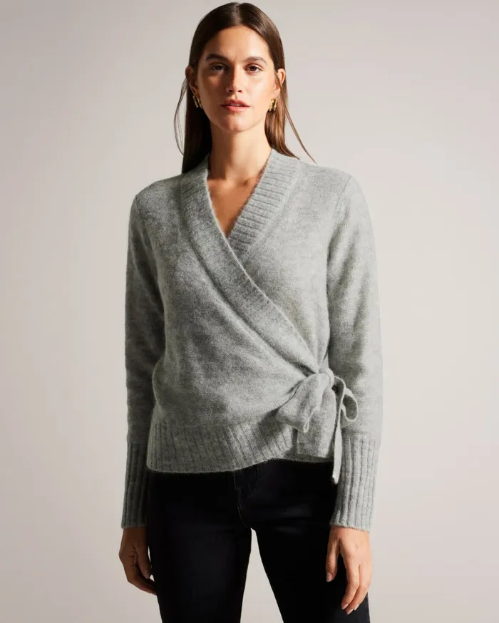 Women ELLIIAN 8211 Wool Blend Wrap Cardigan Light Grey Ted Baker Tops and Blouses Women ELLIIAN 8211 Wool Blend Wrap Cardigan Light Grey Ted Baker Tops and Blouses