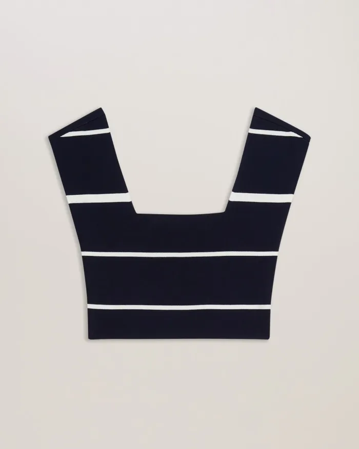 Women ELLLE 8211 Striped Knit Crop Top Navy Ted Baker Jumpers and Cardigans