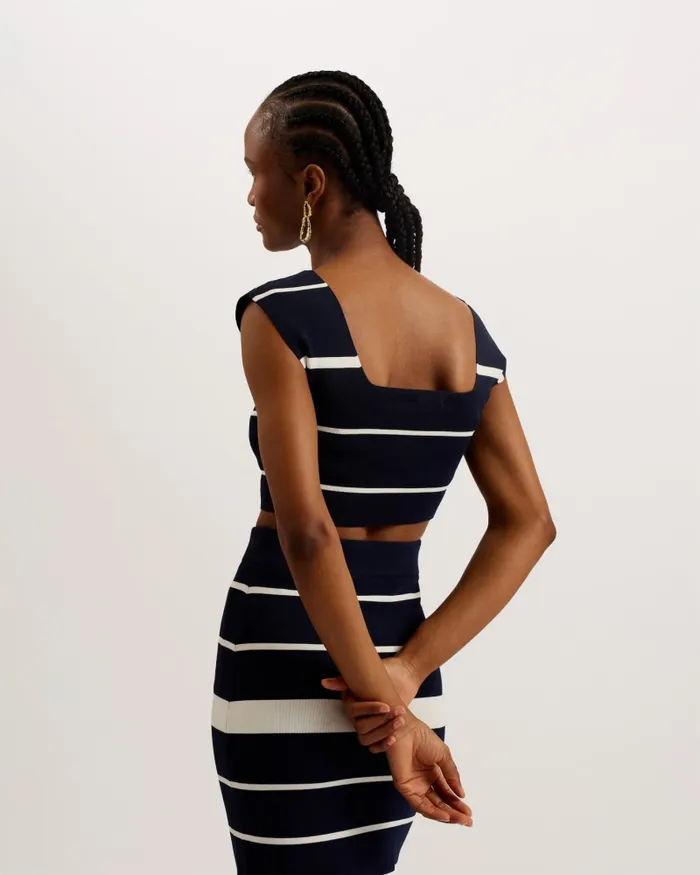 Women ELLLE 8211 Striped Knit Crop Top Navy Ted Baker Jumpers and Cardigans