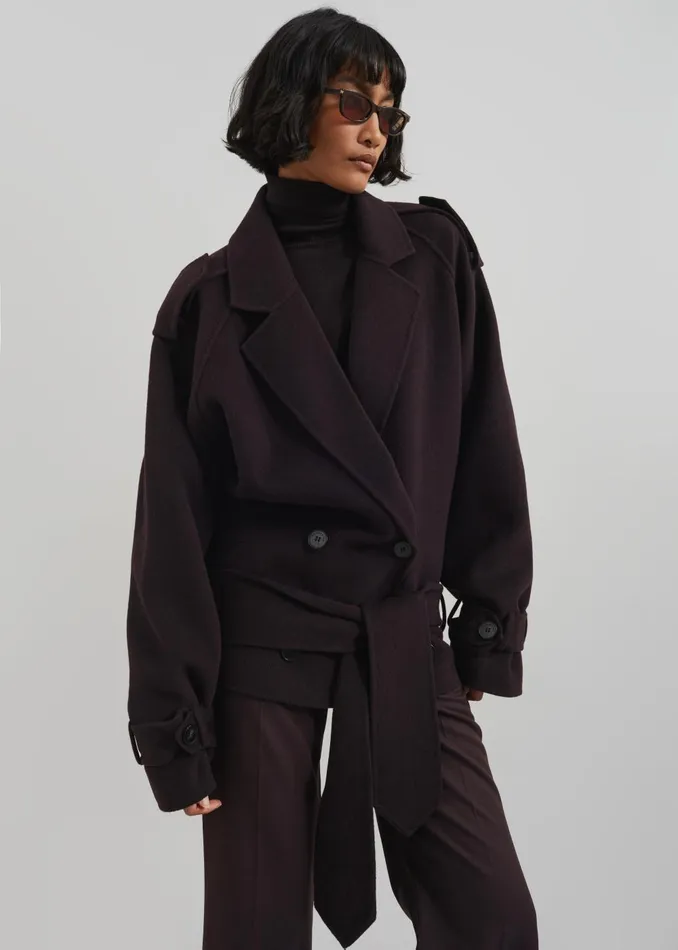 Women Elys Short Wool Trench 8211 Dark Plum The Frankie Shop Outerwear