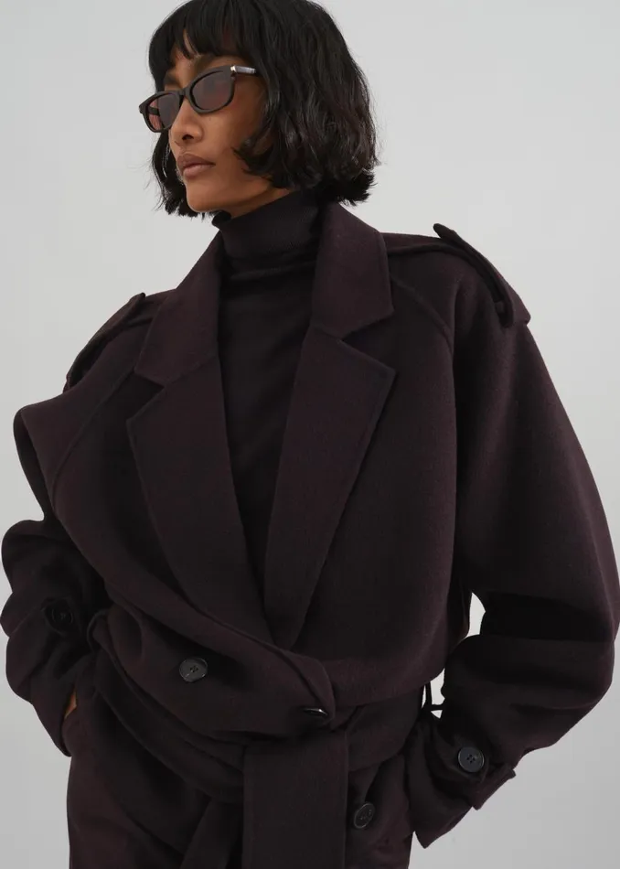 Women Elys Short Wool Trench 8211 Dark Plum The Frankie Shop Outerwear