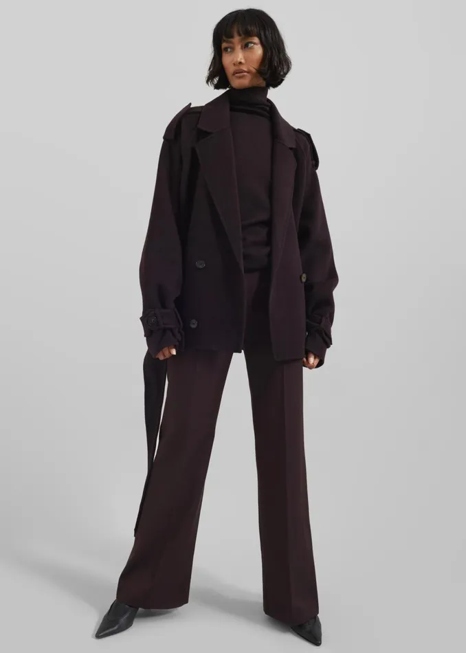 Women Elys Short Wool Trench 8211 Dark Plum The Frankie Shop Outerwear