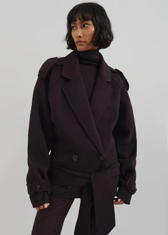 Women Elys Short Wool Trench 8211 Dark Plum The Frankie Shop Outerwear