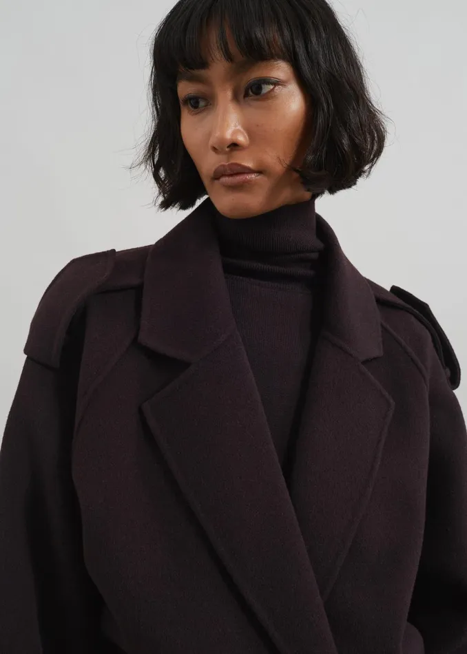 Women Elys Short Wool Trench 8211 Dark Plum The Frankie Shop Outerwear