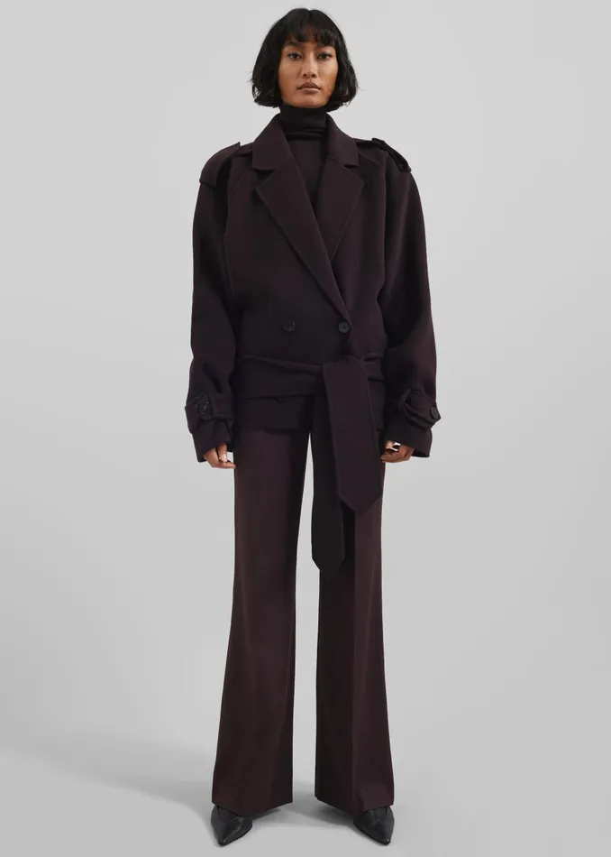 Women Elys Short Wool Trench 8211 Dark Plum The Frankie Shop Outerwear