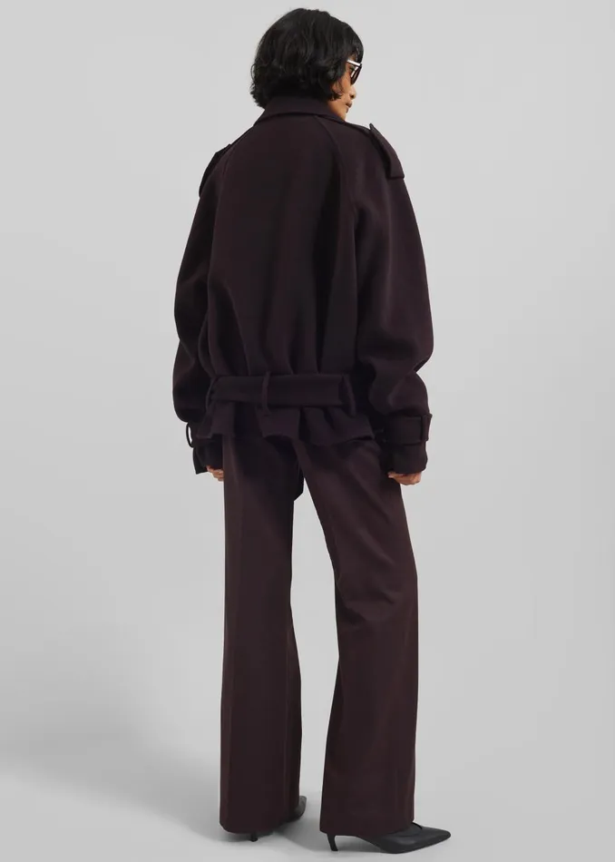 Women Elys Short Wool Trench 8211 Dark Plum The Frankie Shop Outerwear
