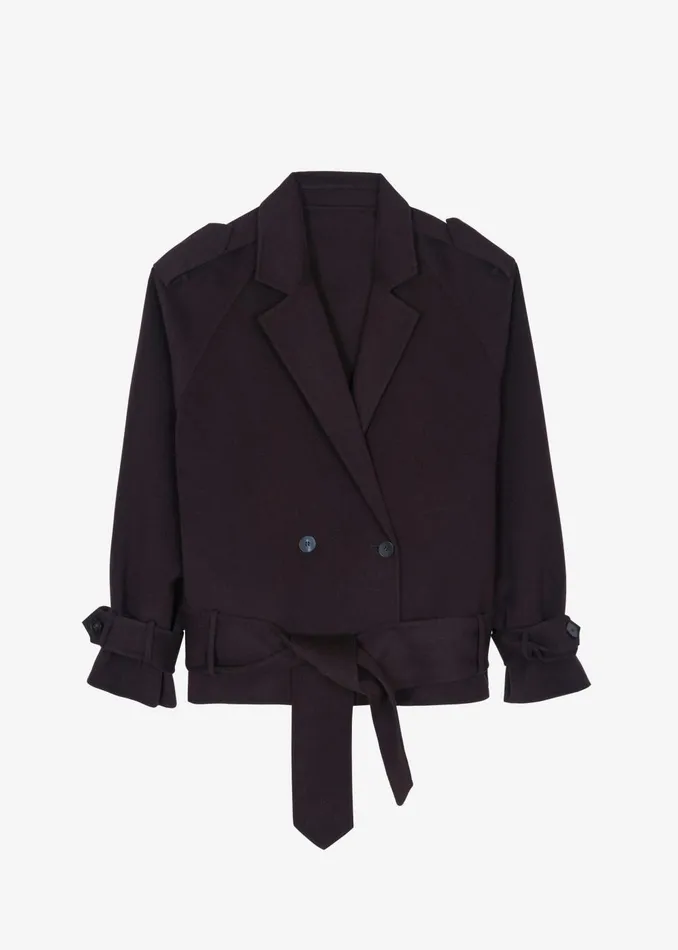Women Elys Short Wool Trench 8211 Dark Plum The Frankie Shop Outerwear