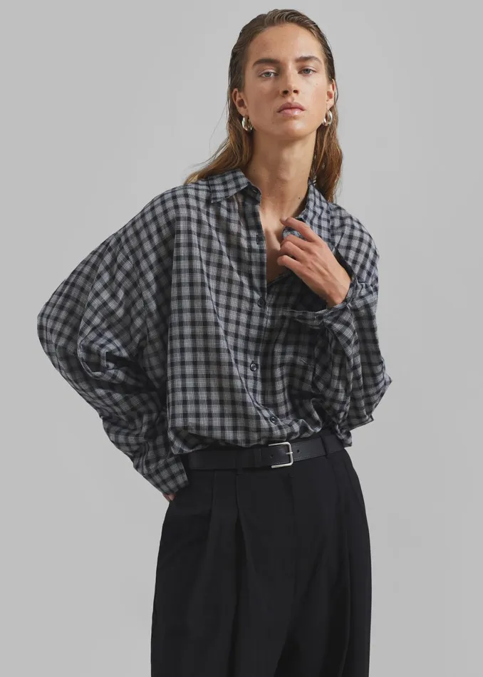 Women Emmett Plaid Shirt 8211 Black The Frankie Shop Tops