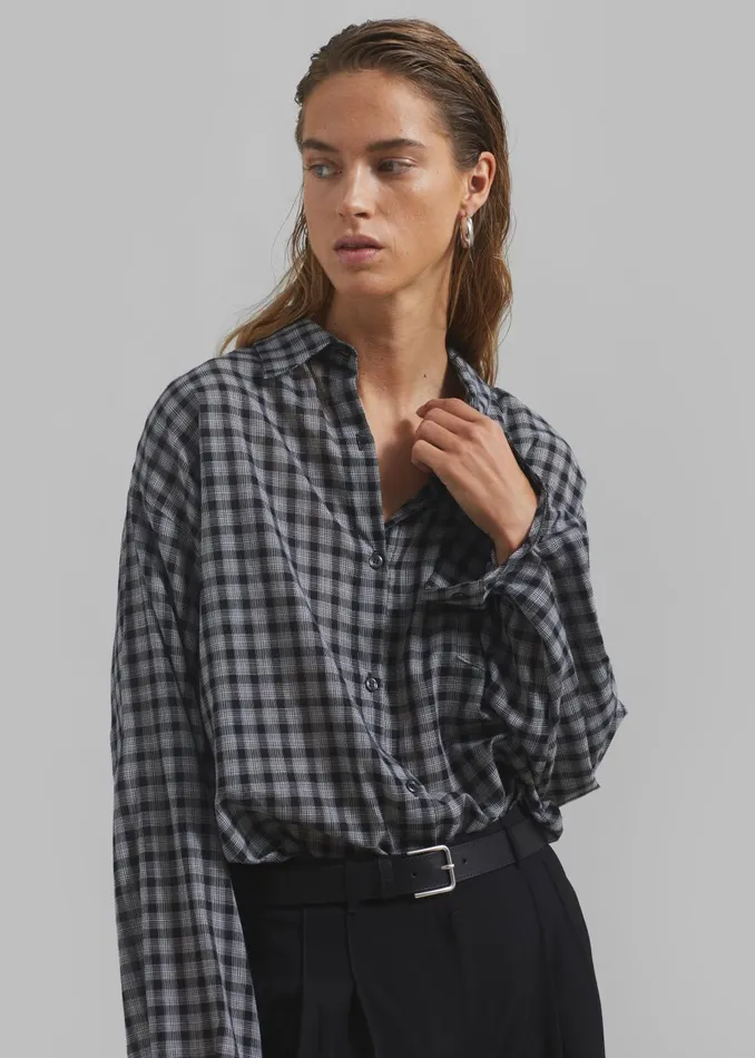 Women Emmett Plaid Shirt 8211 Black The Frankie Shop Tops