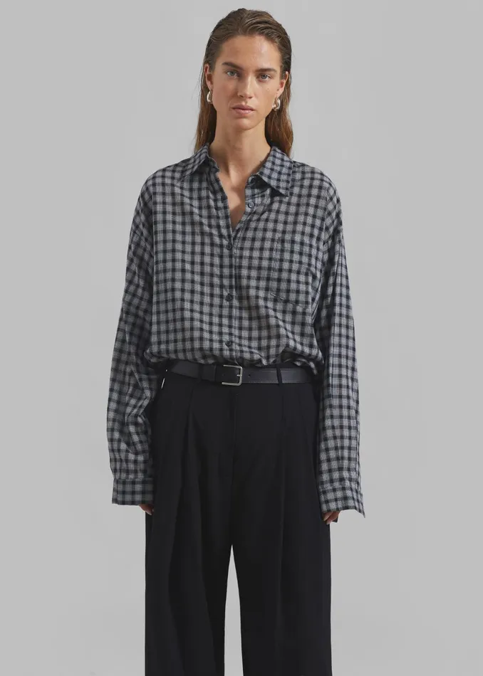 Women Emmett Plaid Shirt 8211 Black The Frankie Shop Tops