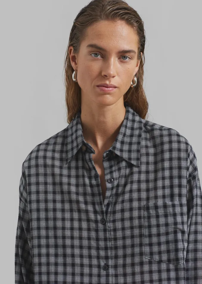 Women Emmett Plaid Shirt 8211 Black The Frankie Shop Tops